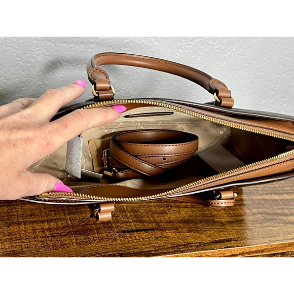 Michael Kors Arden Medium Brown Satchel with Gold Hardware & Star Pattern - Picture 9 of 13